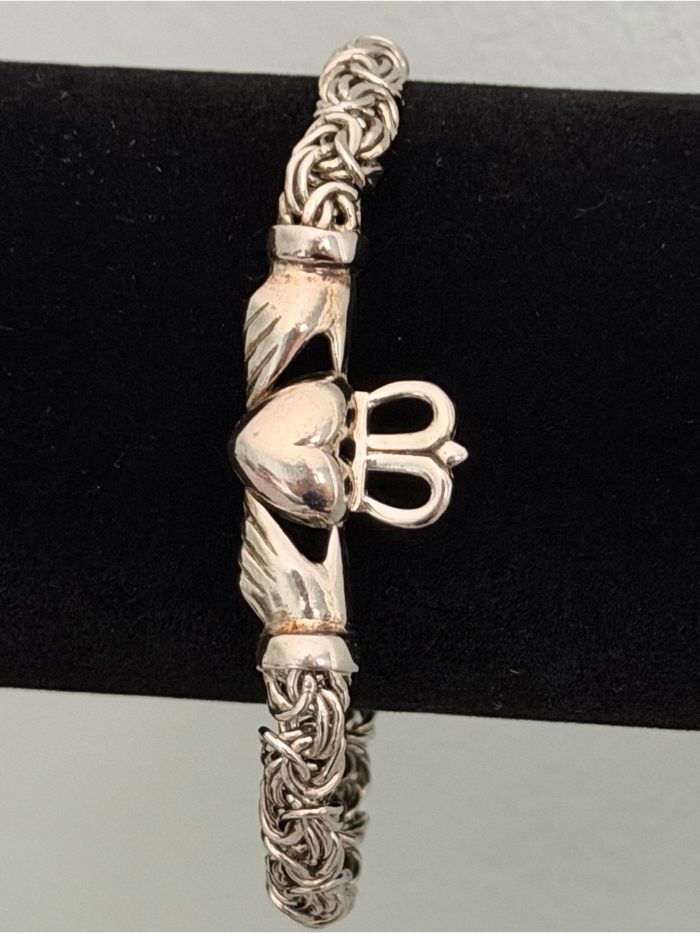 8” Silver Byzantine Claddagh Bracelet By Atasay Kuyumculuk AK Turkey 925